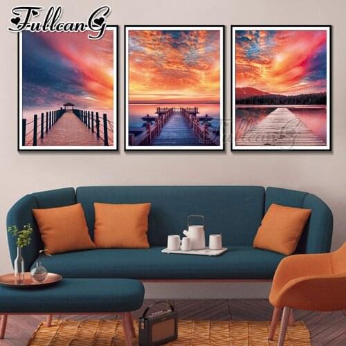 FULLCANG 5d diy diamond embroidery Wooden bridge scenery diamond painting triptych full square round drill 3pcs/set FC2957