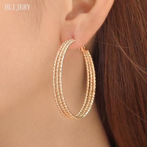 BLIJERY Gold Color Geometric Statement Hoop Earrings for Women Brincos Punk Jewelry 3 Layer Circle Earrings Boucles d'oreilles