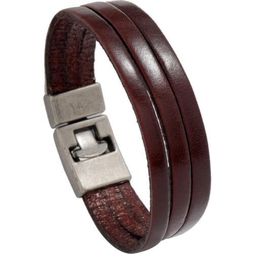 Jessingshow Fashion Multi-Layer Genuine Leather Man Bracelets Easy Alloy Hook Link Chain Men Punk Style Bangle Jewelry Gift