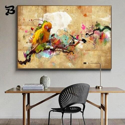 Canvas Painting Abstract Animal Artistic Paint Parrot Bird Oil Painting On Canvas Poster Modern Wall Art Picture Room Decoration