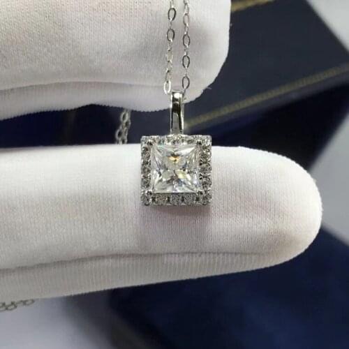 Passed Diamond Test S925 Silver Plated Classic Moissanite Diamond Necklace Square D Color Pendant Necklaces Luxury Jewelry Gift