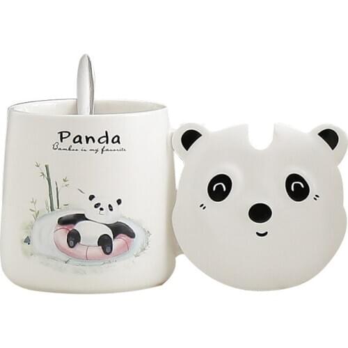 460ml Cute Cartoon Panda Coffee Mug With Lid Spoon Girl Office Cup Couple Breakfast Milk Cup