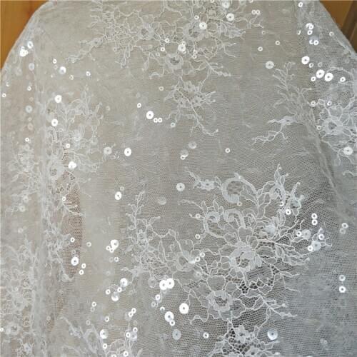 Lace Chantilly lace with sequins flower shape fabric for bridal dress