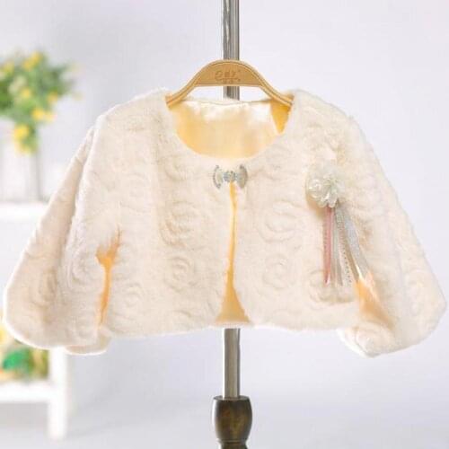 Jacket for Girls Faux Fur Coat Cape Shawl Outerwear Childrens Clothing Rose Flower Winter Warm Wedding Party Kids Tassel Jacket
