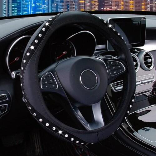 Fashion Without Inner Ring Leather Diamond Gem Flash Elastic Elastic Steering Wheel Cover Car Grip Cover Car Accessories