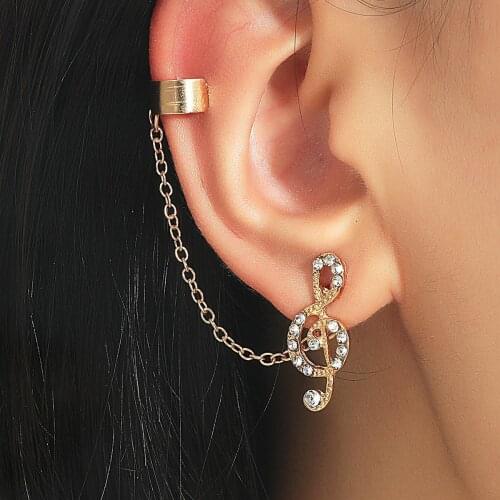 Fashion Musical Note Rhinestone Long Chain Stud Earrings For Women Shine Geometric Tassel Ear Clips Piercing Earring Jewelry