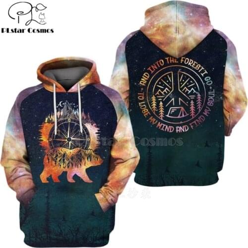 Men women Harajuku hunting bear Starry Forest Camping print 3d hoodie Unisex beer Sweatshirt Pullover zip streetwear tracksuit-6