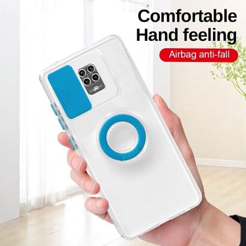Soft Push Pull Transparent Phone Case For Xiaomi Redmi Note 9s Stand Ring Bumper Back Cover Coque For Redami Note9 Pro Max 6.67"