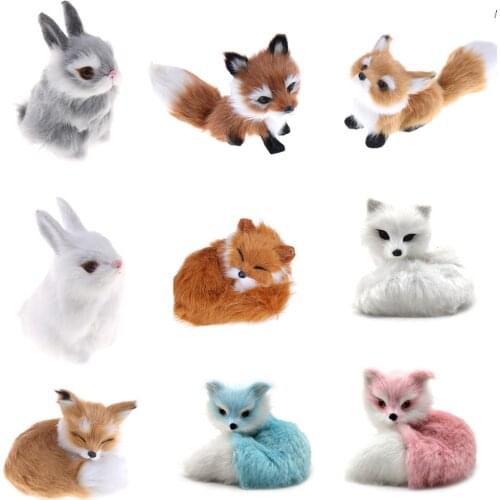 New Cute Mini animals hard model real furs simulation fox rabbit popularity prop handicraft home desktop decoration toy gift