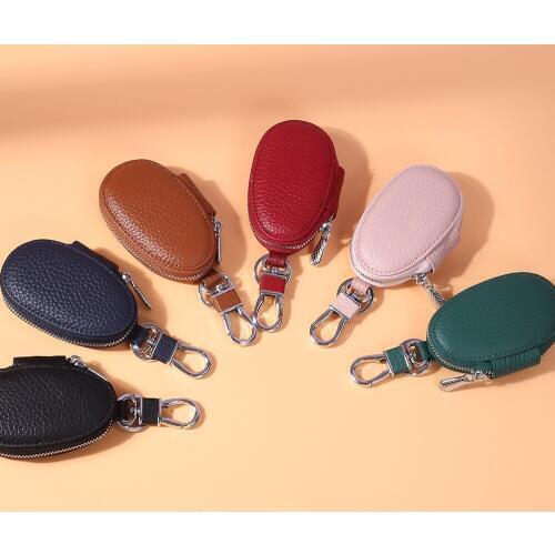 New Zipper Car Key Wallet Man and Woman Genuine Leather Keys Organizer Pouch Cowhide Keychain Holder Small Key Case