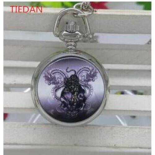 NEW style silver cool dragon and old man quartz pocket watch necklace pendant women Mens best gift