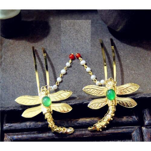LYZ Little Dragonfly Hair Sticks Hand Carving Chinese Traditional Hair Jewelry Chinese Vintage Handmade Hair Accessory