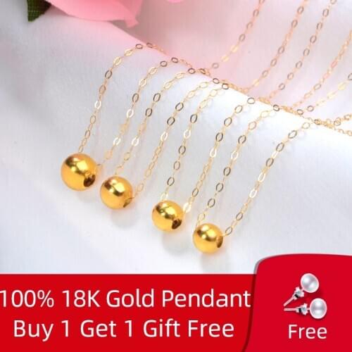 NYMPH Real 18K Gold Pendant Necklace Solid Gold Beads Pure AU750 Chain For Women Fine Jewelry Wedding Gift D508