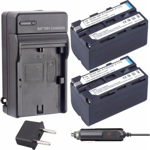 PROBTY 2pcs 5000mAh NP-F770 NP-F750 NP F770 np f750 NPF770 750 Batteries + Charger for Sony NP-F550 NP-F770 NP-F750 F960 F970