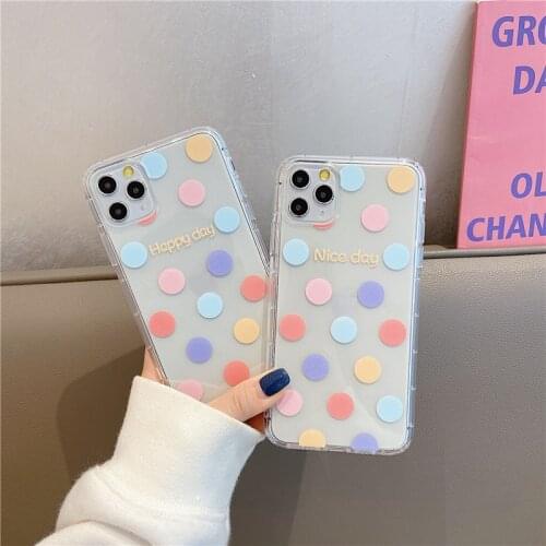Fresh Color Small Polka Dot Korean Style for iPhone XR Clear Girls Case for iPhone X XS Max 12 mini 8 Plus 7 12Pro 11 Pro Funda
