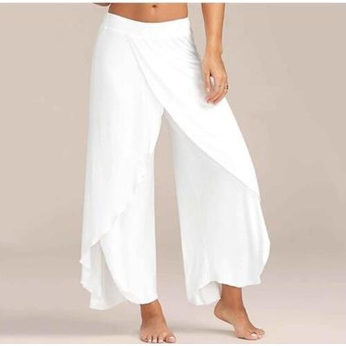 Puimentiua 2021 Summer Chiffon Irregular Side Pants Women Causal Wide Leg Split Trousers Female Solid Elastic Wasit Loose Pants