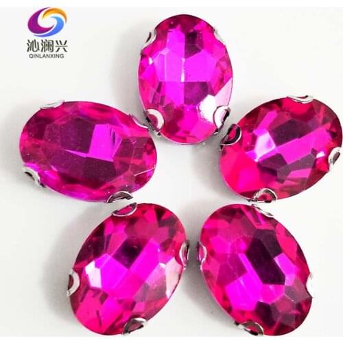 Rose red oval shape High quality Glass Crystal sew on D shape Anti hook claw rhinestones,Diy/Clothing accessories SWTD08