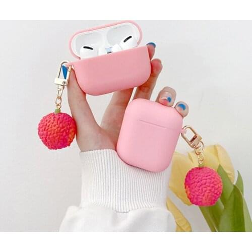 Pink Case Litchi Keychain Earphone Case for Apple AirPods1 / 2 Pro3 Earbuds Silicone Cover Wireless Bluetooth Headset Box