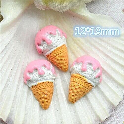 Resin pink ice cream cone cake flat back cabochon crafts for decoration 12*19mm