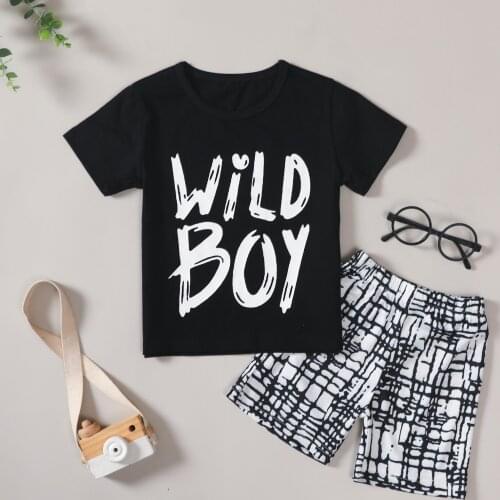 Newest arrival Summer Baby Boys Clothes Set Letter Print Short Sleeve O-neck T-shirt+Elastic Waist Shorts