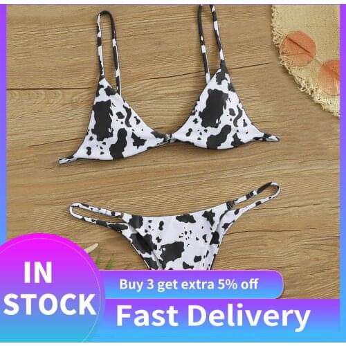 Sexy Brazilian Bikini Set Women Cow Print Push Up Brazilian Thong Bikini Set Two Piece Padded Summer Beach Swimwear Купальник