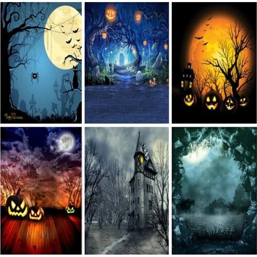 SHENGYONGBAO Halloween Backdrop Pumpkin Forest Moon Tombstone Baby Photography Background For Photo Studio Props 1911 CXZM-50