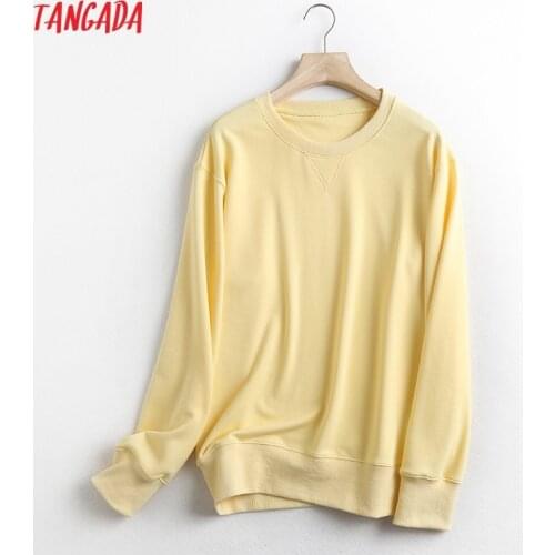 Tangada Women Fashion Yellow Sweatshirts Oversize Long Sleeve O Neck Loose Pullovers Female Tops 6C15