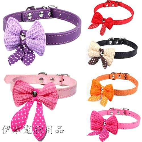 Knit Bow Transer Pet Dog Supplies Adjustable Pin Buckle PU Leather Bone Pet Necklace Accessory Dog Collar For Small Medium Dog