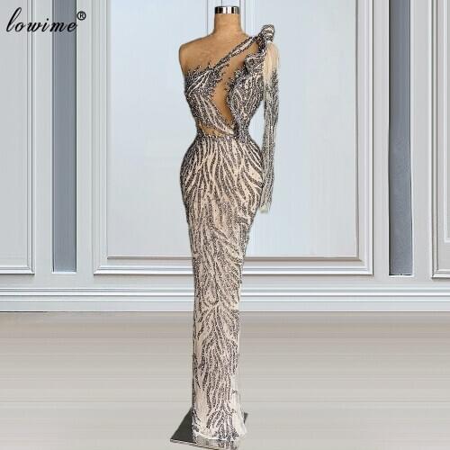 Heavy Handmade Luxury Prom Dresses For Women Dubai One Shoulder Beading Evening Dresses Sexy Pageant Photography Gowns Vestidos
