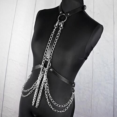 UYEE Fashion Harajuku New Garter Belt Sexy Tops Adult Women Chest Studded Strap Body Bondage Belt Metal Chain Harness LB-094