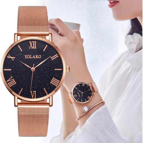 YOLAKO womens Casual Quartz Stainless Steel Band Newv Strap Watch Analog Wrist Watch Top Brand Luxury erkek kol saati reloj #7
