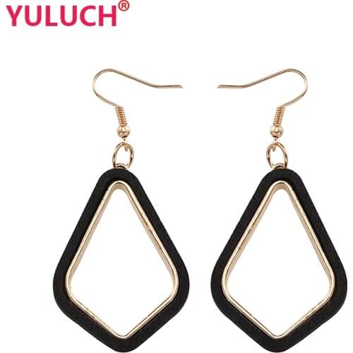 YULUCH Geometric Alloy Hollow Inlaid Wooden Luxury Drop Earrings for Fashion National Woman Jewelry Earrings Gift