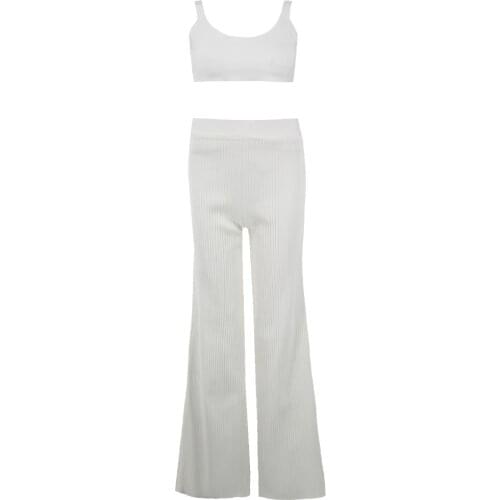 Sexy Lady Autumn 2 Piece Bandage Set 2018 Celebrity Bodycon Bandage Pants Women Party White Sexy Crop Top and Pants Set