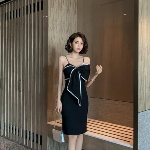 Fashion women comfortable outdoor elegant backless formal dress new arrival party vintage off shoulder cute bow pencil dress