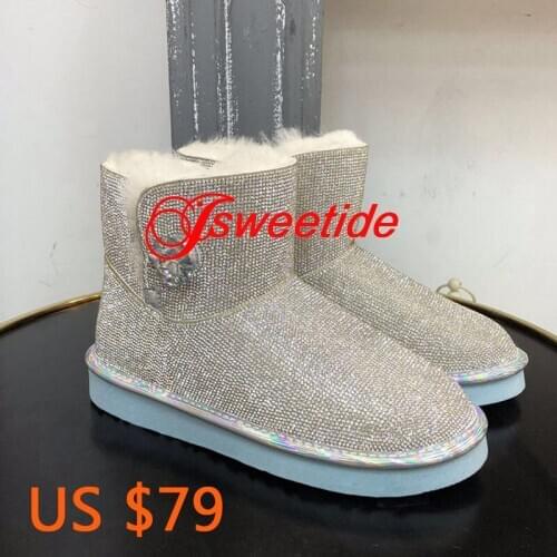 Winter Snow Boots Womens Sheepskin Boots Famous Designer Snow Boots Fashion Thick heel boot New Cowhide Boots