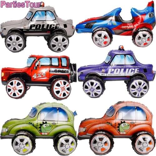 1pc Standing 4D Cartoon Car Ballon SUV Racing Car Dinosaur Car Police Foil Ballons Kids Gifts Birthday Party Decor Toy Globos