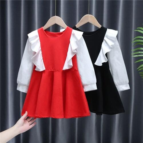 2021 Girls Baby Dress Spring Autumn Kids Ruffles Patchwork Fashion Dresses Vestidos Children Clothing