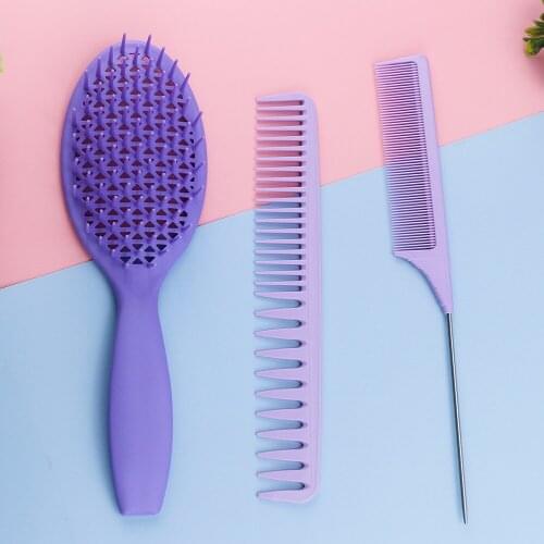 3Pcs/Set Female Round Shape Wet Hair Brush Detangler Makeup Rat Tail Comb Salon Professional Accessories Fine Comb For Beauty