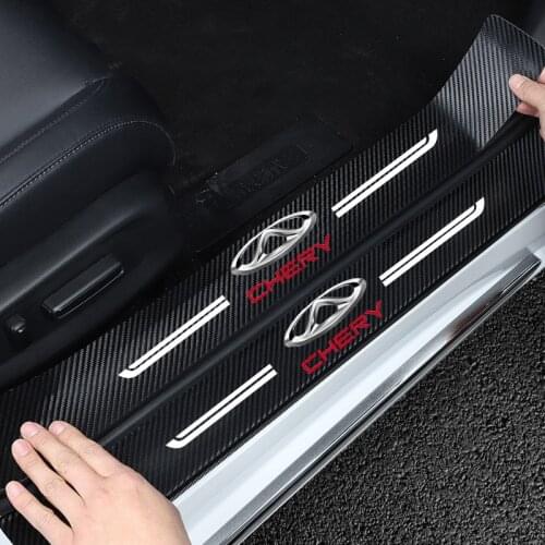 4PCS For CHERY Auto Stickers Strip Anti Scratch Door Sill Protector Carbon Fiber Auto Threshold Protection Bumper Film Sticker