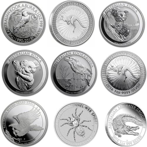 Non Magnetic 9pcs Different Australia Animal 999 Fine Silver Coin Kaola Kangaroo Spider Elizabeth Dollar Challenge Coins Gifts