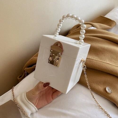 Candy Color Acrylic Box Design Beaded Party Evening Bag Crossbody Women 2021 Shoulder Chain Bag Fashion Purses and Handbags