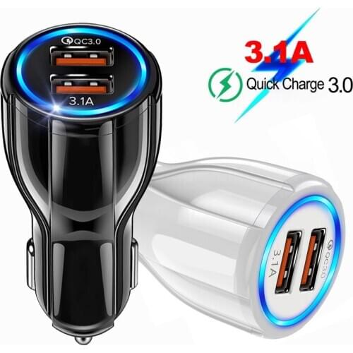 Car Charger Dual USB Fast Charging QC3.0 Phone 18W 3.1A Charger Adapter For iPhone 12 11 Pro Max 6 7 8 Xiaomi Redmi Huawei