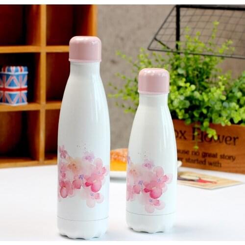 BearCavalier Printing Stainless Steel Thermos Bottle Pink Creative Portable Hot Water Bottle Outdoor Sports Portable Thermos