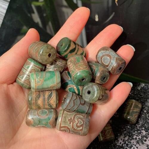 1PC 15x20mm Natural Tibetan Dzi Agates Beads Lotus Three Eyes Buddha Jewelry Grey Green Agat Stone Beads for Women Men Healing