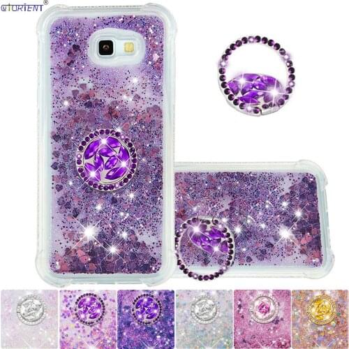 Stand Ring Case for Samsung Galaxy A7 2017 Cute Glitter Flowing Liquid Quicksand Silicone Bumper Cover SM-A720F/DS SM A720F/DS