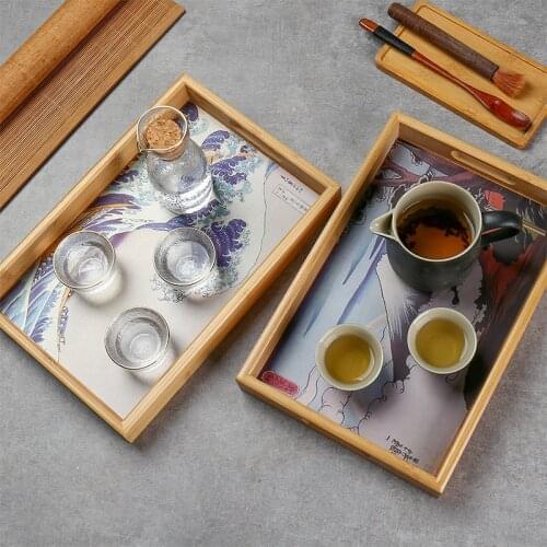 Wooden Tea Table Tray Coffee Snack Food Meals Chinese Tea Serving Tray Rectangular Traditional Bamboo Kung Fu Tray Home Decor