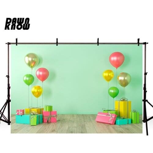 DAWNKNOW Balloon Green Wall Photography Background Photocall Customize Baby Happy Birthday Party Backdrop Photo Shoot lv2822