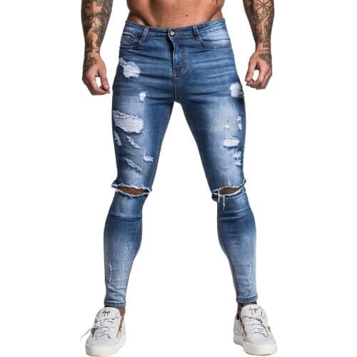 Gingtto Skinny Jeans Men Slim Fit Ripped Mens Jeans Big and Tall Stretch Blue Men Jeans for Men Distressed Elastic Waist zm39