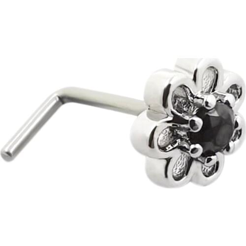 JHJT 20G Nose Rings Stud L Shape 316L Stainless Steel Flower Cubic Zirconia Nostril Bone Body Piercing Jewelry