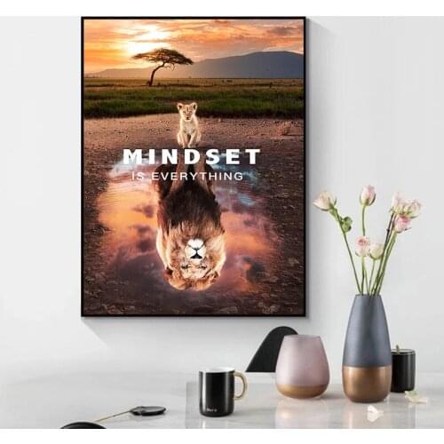 Cuadros Modern Animal Art Canvas Painting Big and Little Lions Mindset Wall Art Poster Prints Wall Pictures for Living Room Home
